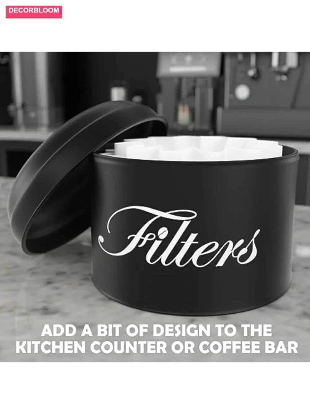 Rustic Farmhouse Coffee Filter Holder with Lid - Powder Coated Metal Storage